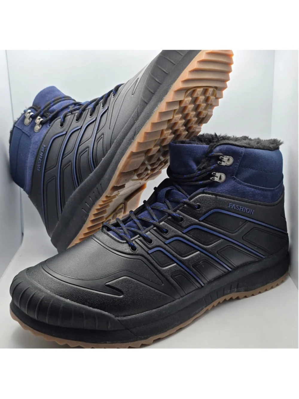 Men's Unbranded Winter Boots Black and Blue Faux Fur Lined 11 men's